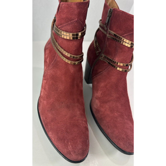 Sundance Suede Ankle Boots Size 39 US 8.5 - 9 Block Heel Burgundy Red Booties - Picture 15 of 16